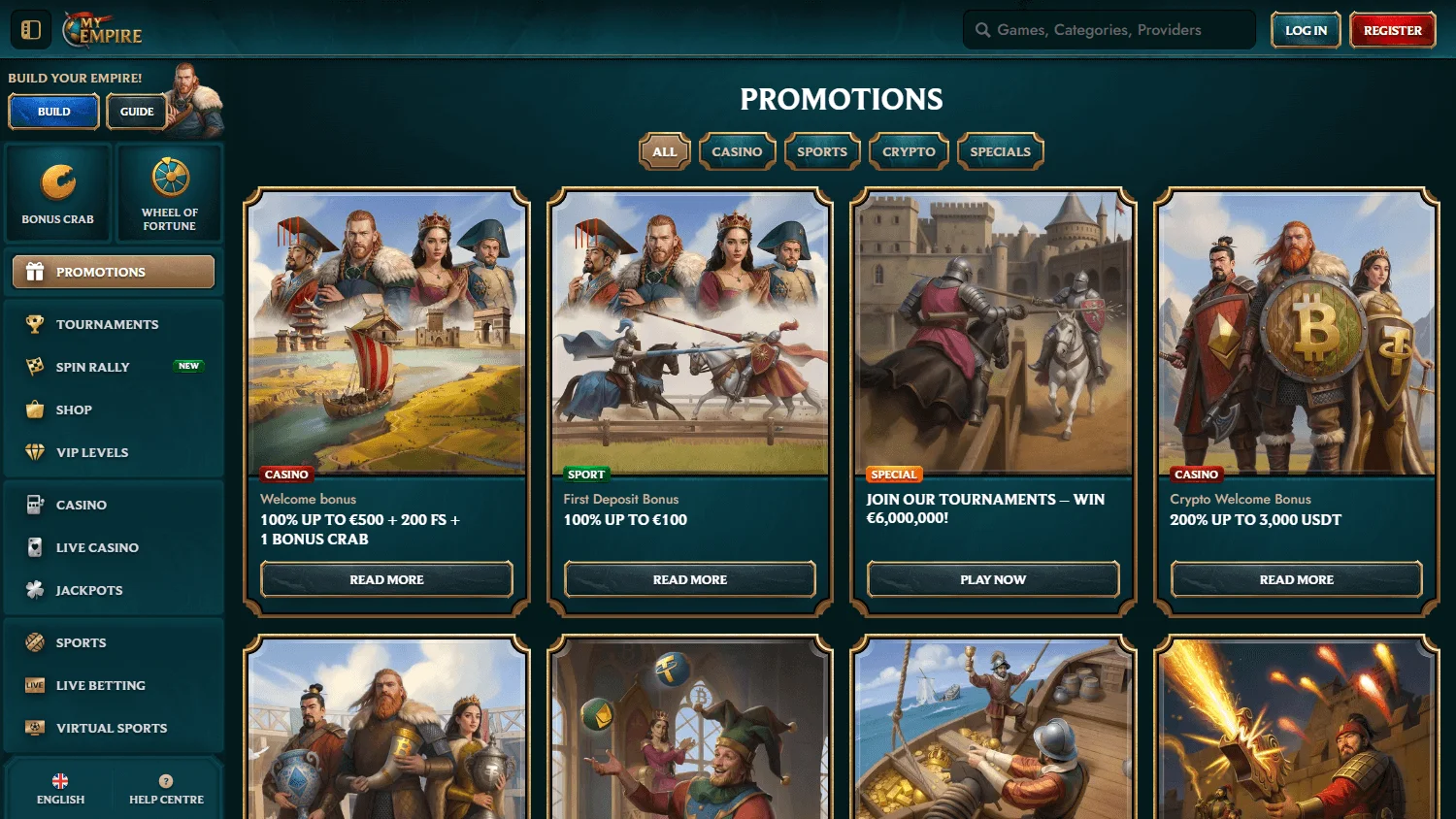 My Empire Casino desktop promotions area