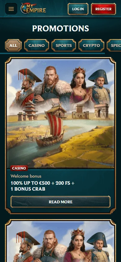 My Empire Casino mobile promotions area